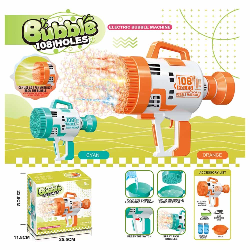 Little Story - 108 Holes Bubble Machine Gun w/ Light - Orange