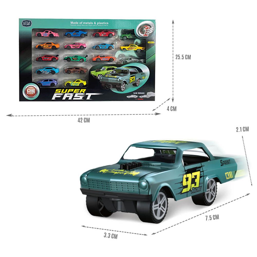 ليتل ستوري - مجموعة العاب سيارات دايكاست منزلقة - 16 قطعة