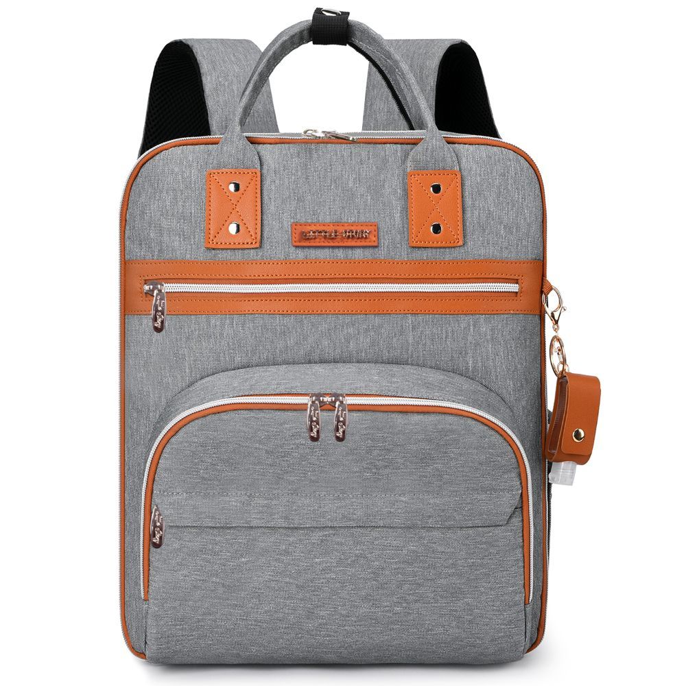 Little Story - 2-in-1 Diaper Backpack w/ Keychain & Hooks - Grey