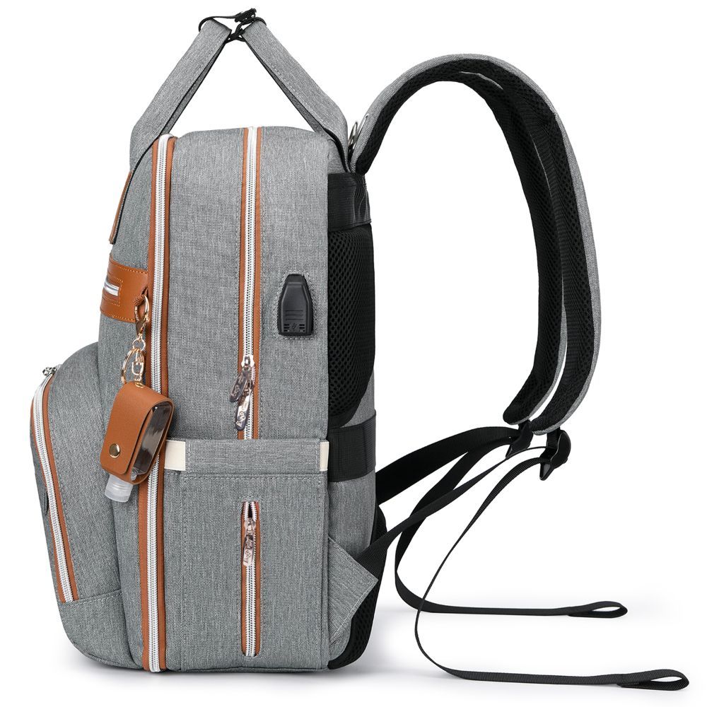 Little Story - 2-in-1 Diaper Backpack w/ Keychain & Hooks - Grey