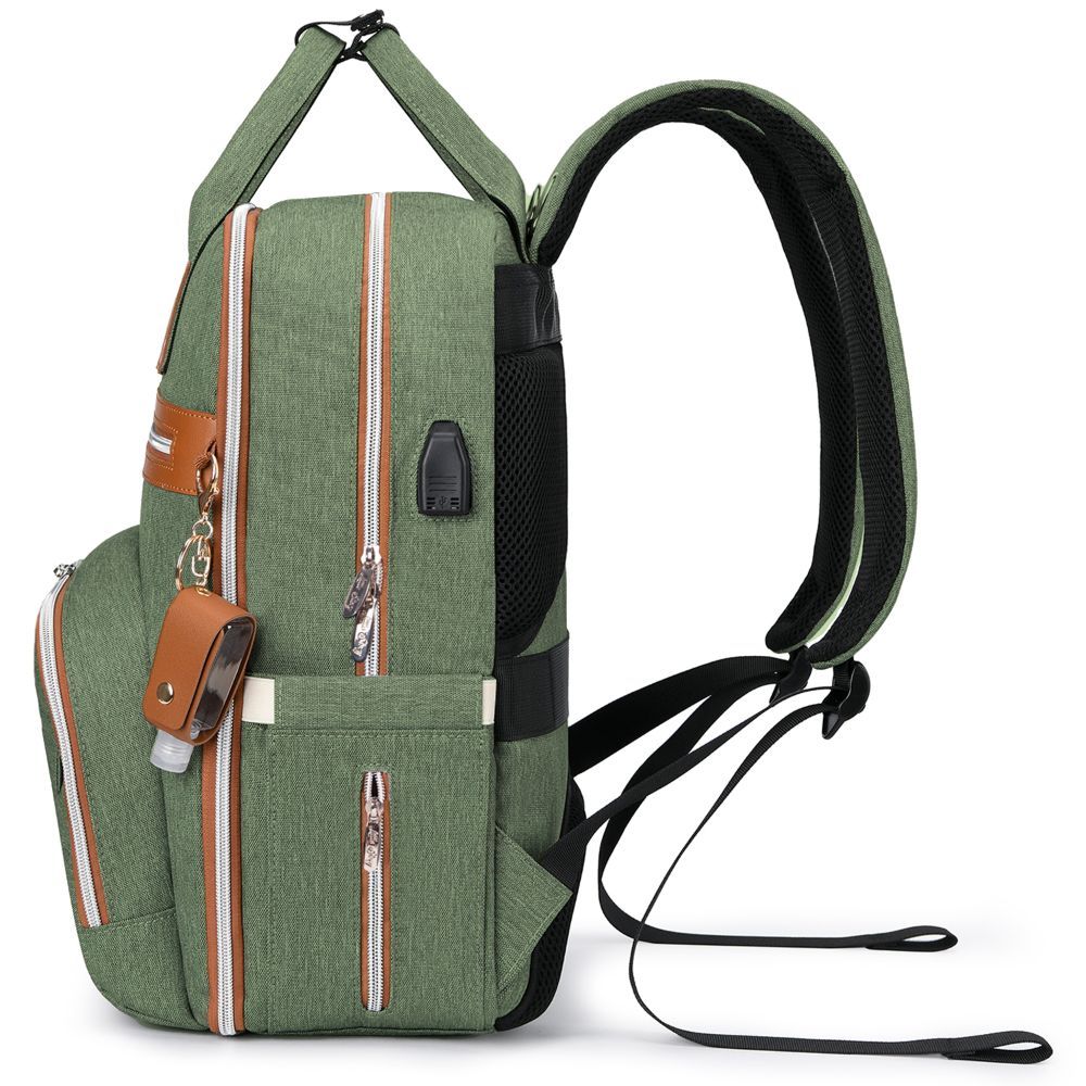 Little Story - 2-in-1 Diaper Backpack w/ Keychain & Hooks - Green