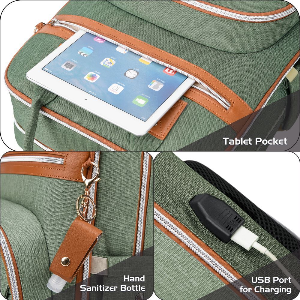 Little Story - 2-in-1 Diaper Backpack w/ Keychain & Hooks - Green