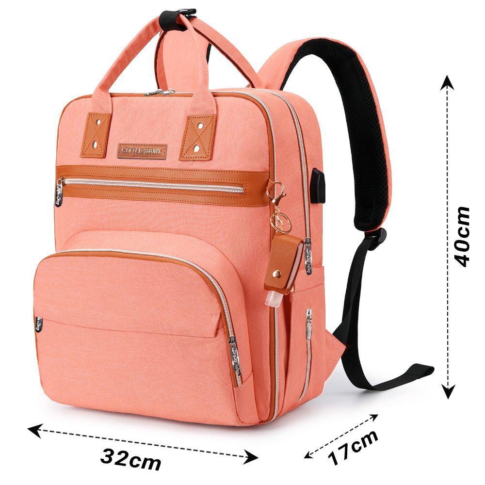 Little Story - 2-in-1 Diaper Backpack w/ Keychain & Hooks - Pink