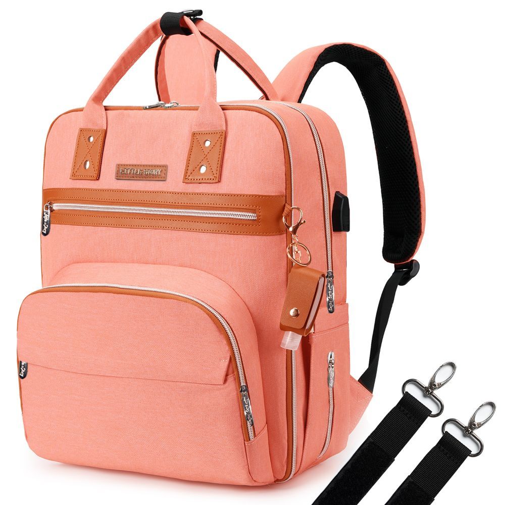 Little Story - 2-in-1 Diaper Backpack w/ Keychain & Hooks - Pink