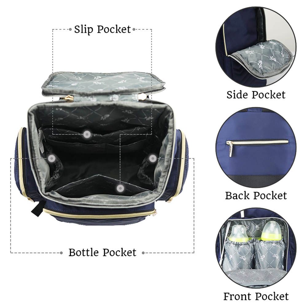 Little Story - Georgia Diaper Bag W/ Changing Pad & Hooks - Navy