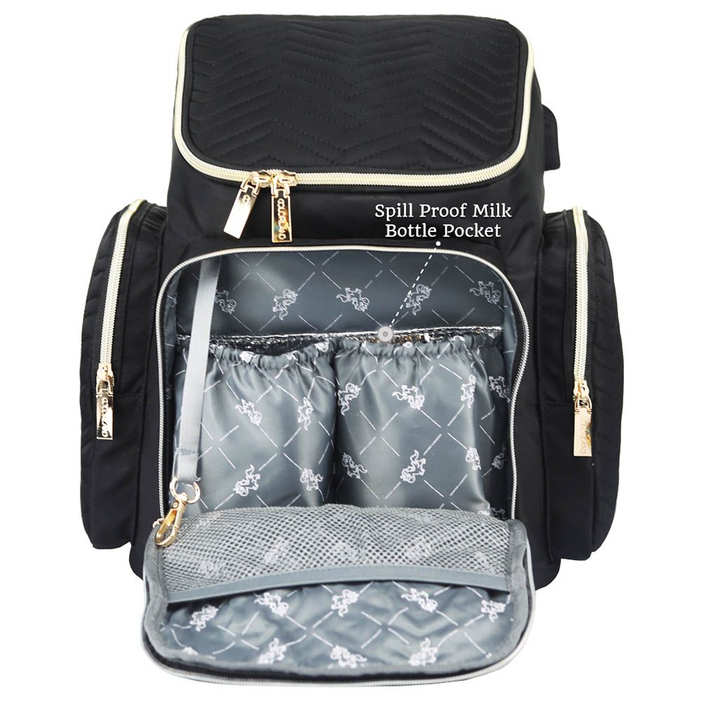 Little Story - Georgia Bag W/ Changing Pad & Hooks - Black