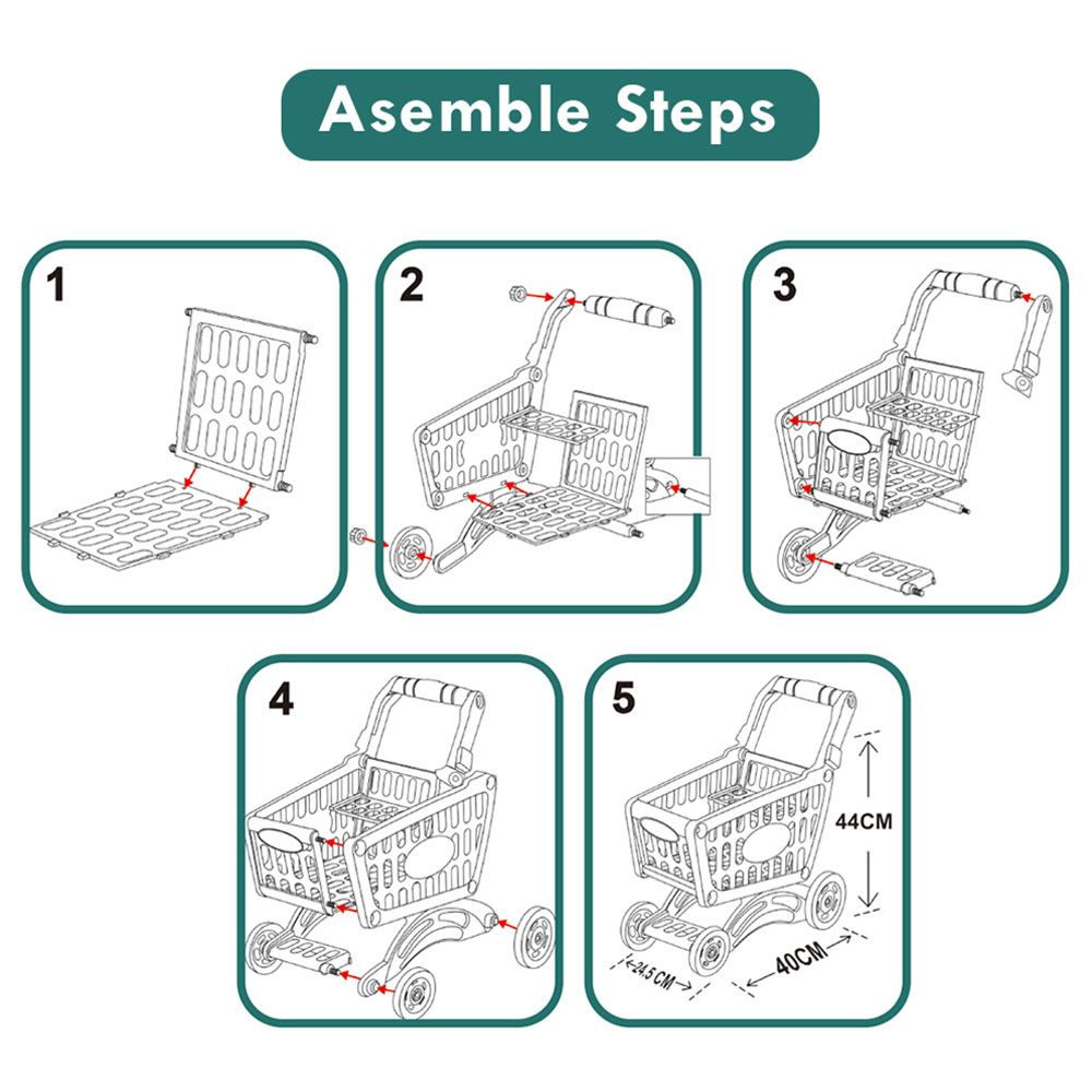 Little Story - Market Shopping Cart Toy Set - 56pcs - Pink