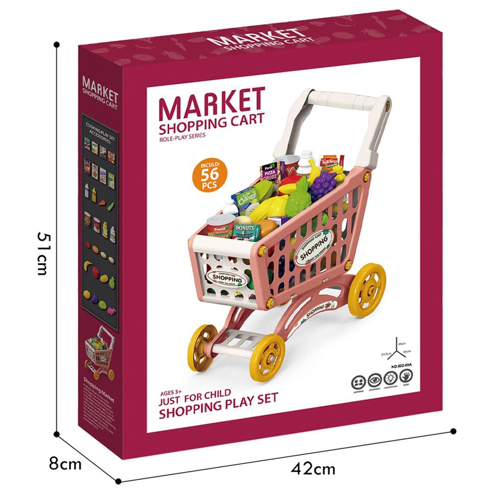 Little Story - Market Shopping Cart Toy Set - 56pcs - Pink