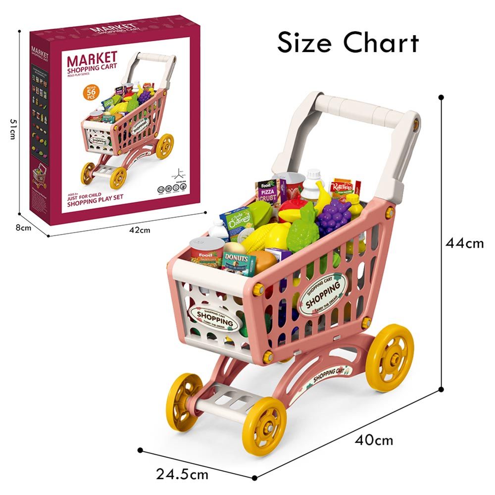 Little Story - Market Shopping Cart Toy Set - 56pcs - Pink