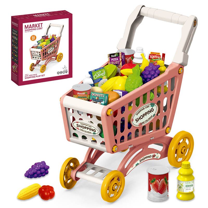 Little Story - Market Shopping Cart Toy Set - 56pcs - Pink