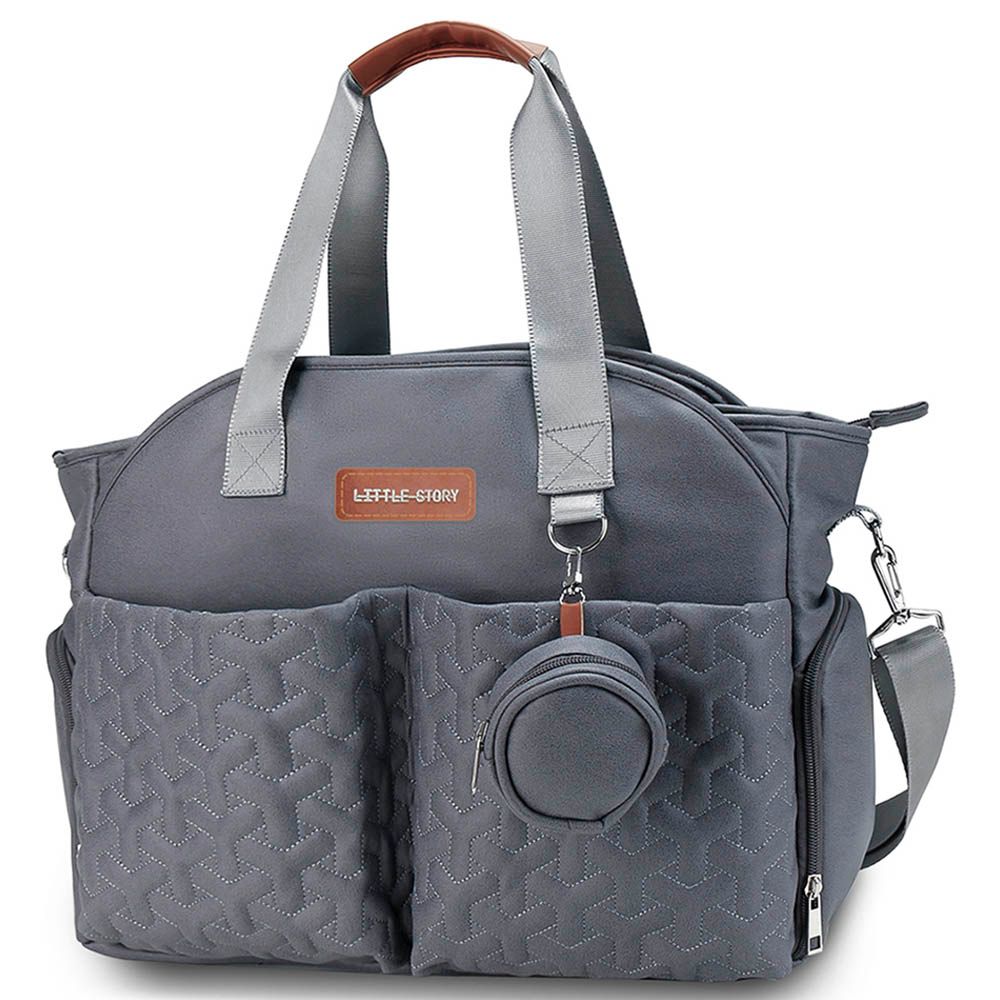 Little Story - Quilted Diaper Bag w/ Pacifier Pouch - Dark Grey