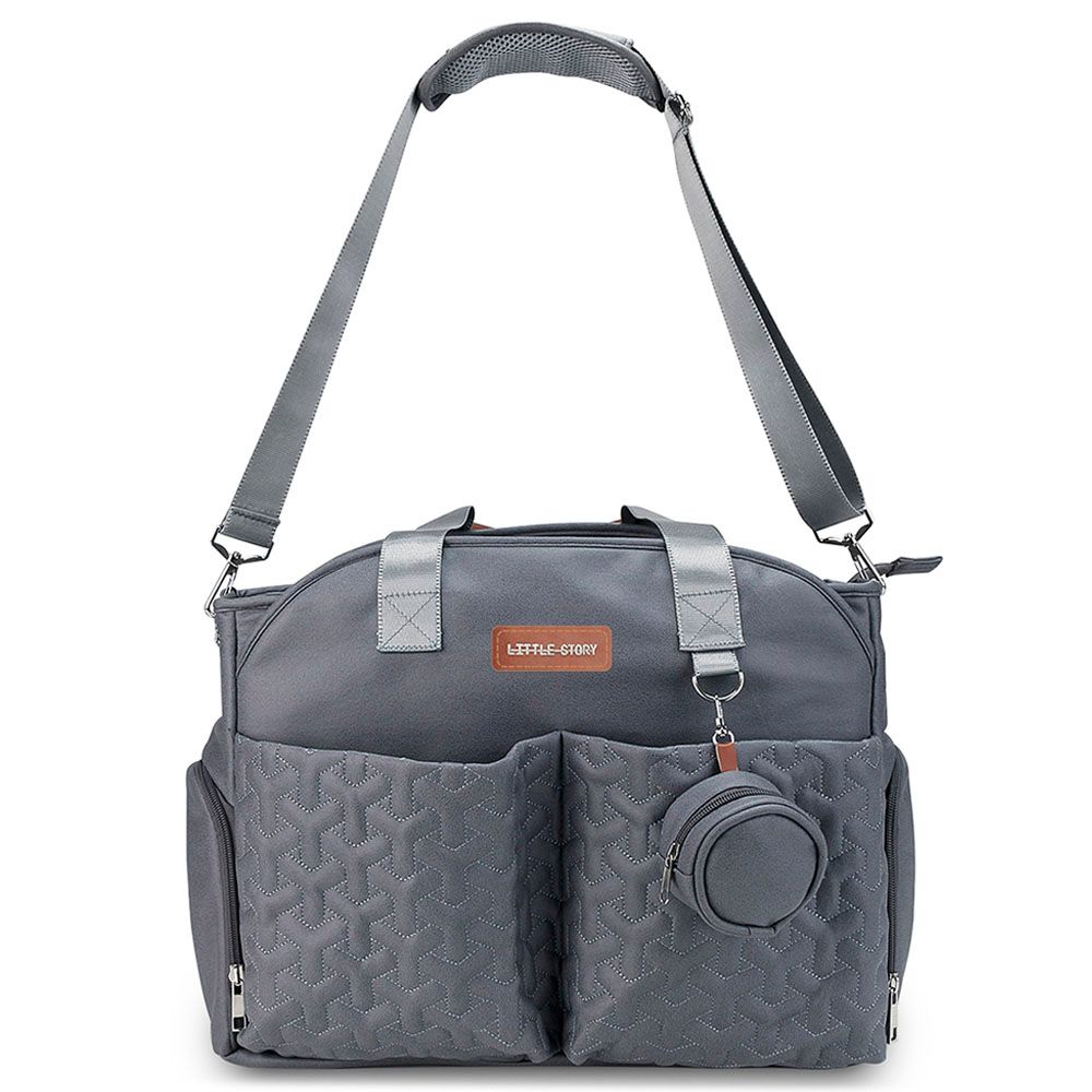 Little Story - Quilted Diaper Bag w/ Pacifier Pouch - Dark Grey