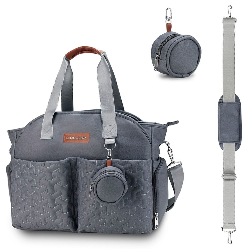 Little Story - Quilted Diaper Bag w/ Pacifier Pouch - Dark Grey