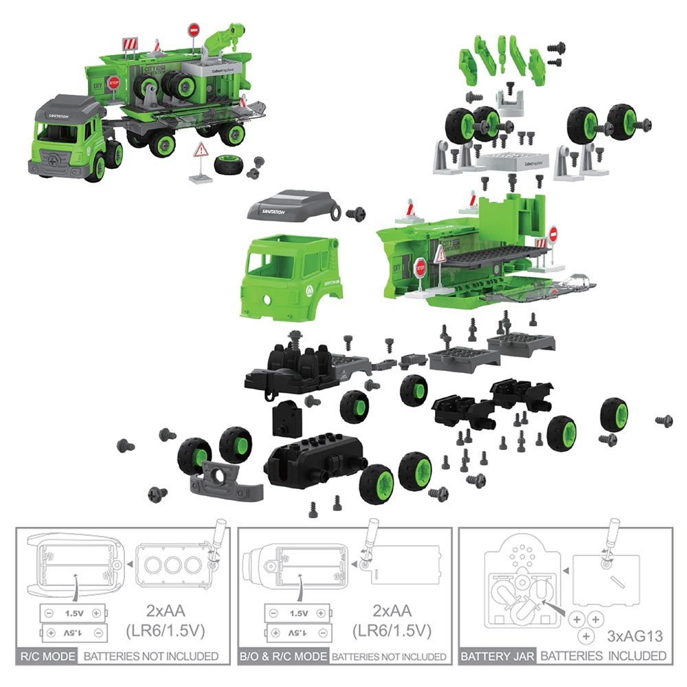 Little Story - Sanitation Truck w/ 2 Mini Truck - Green