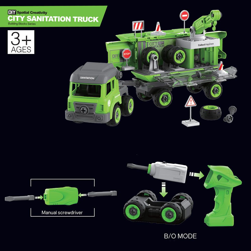 Little Story - Sanitation Truck w/ 2 Mini Truck - Green