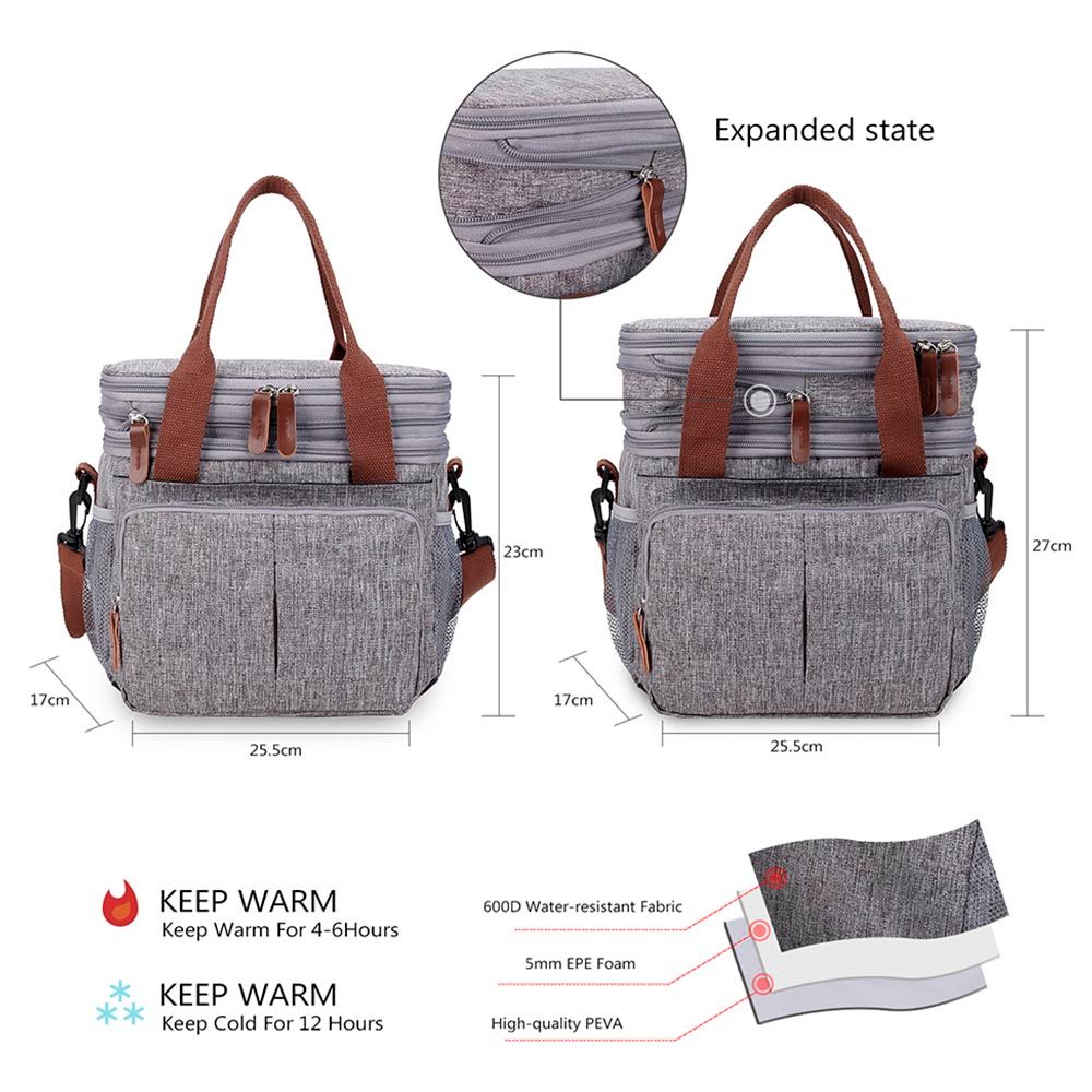 Little Story Insulated Expandable Lunch Bag - Grey