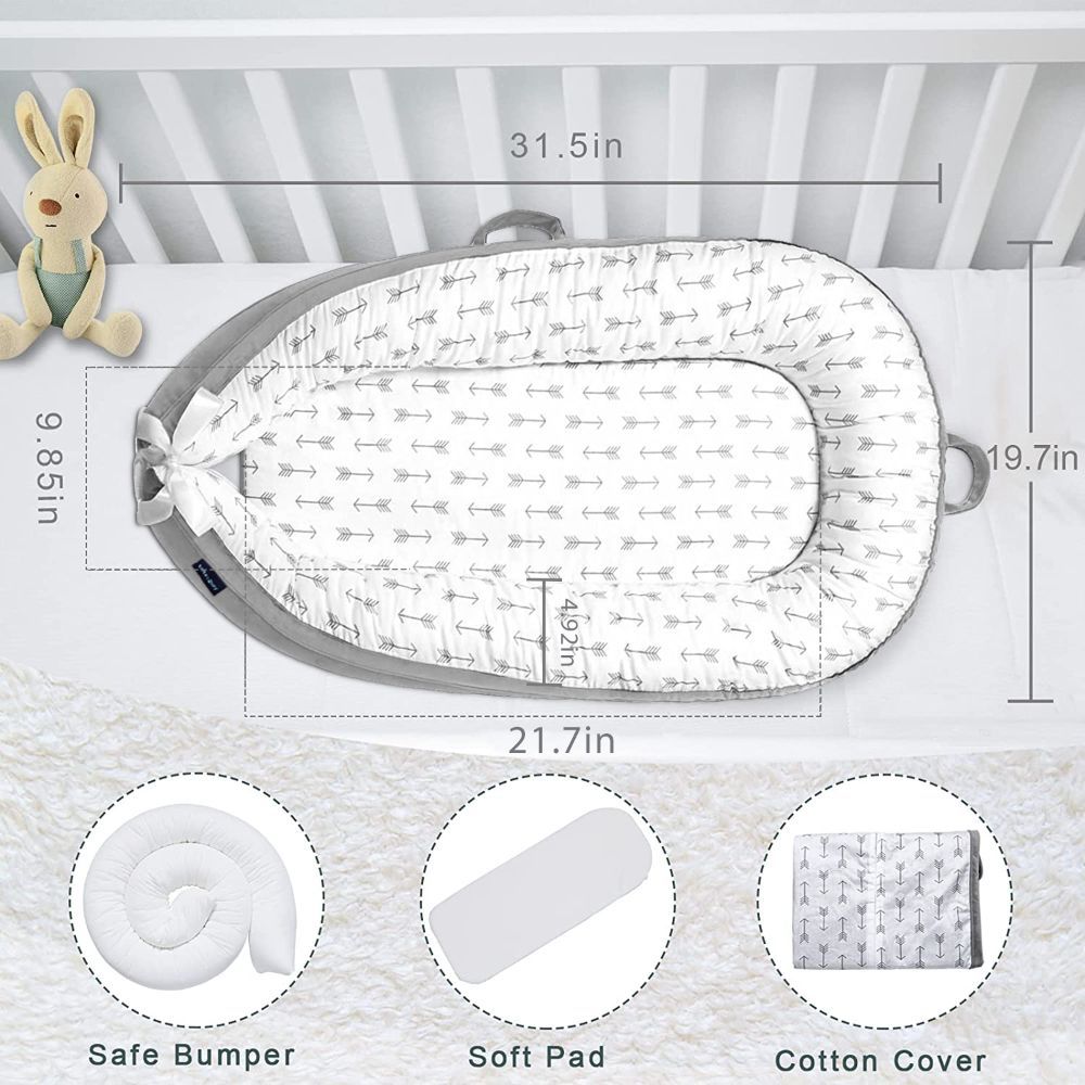 Little Story - Fiberfill Newborn Lounger Bed - Arrow Grey