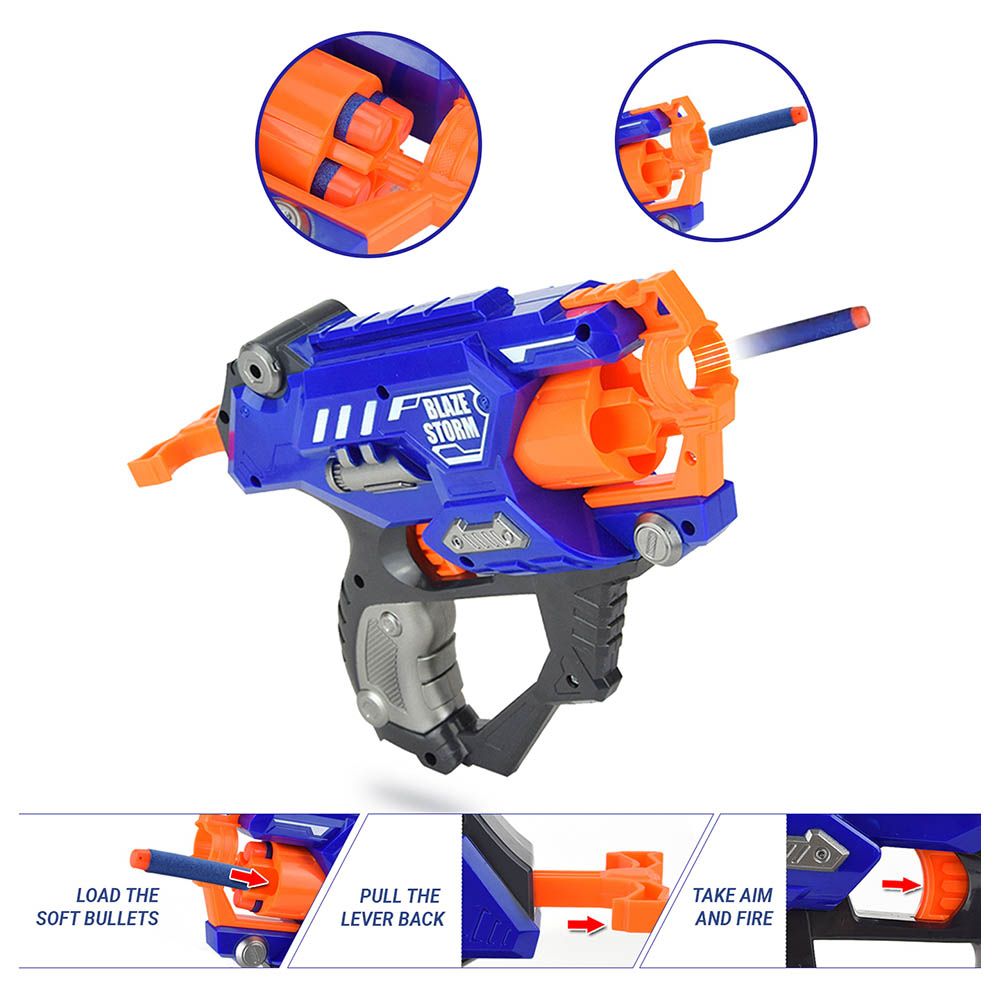 Little Story - Kids Manual Bullet Gun w/ Soft Bullets - 10Pcs - Blue