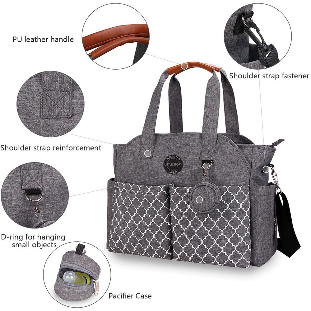 Little Story - Signature Diaper Bag - Grey