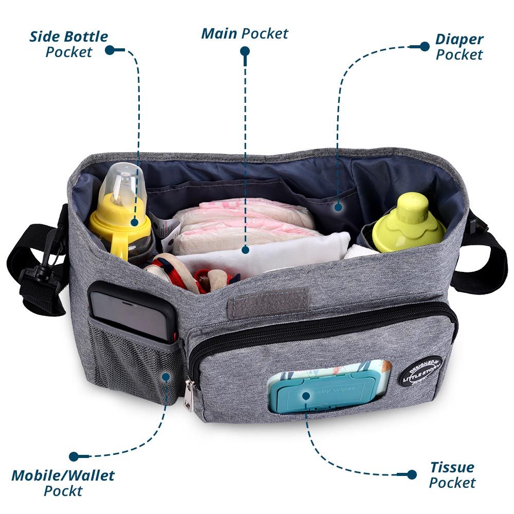 Little Story - Stroller Diaper Organizer Bag - Grey