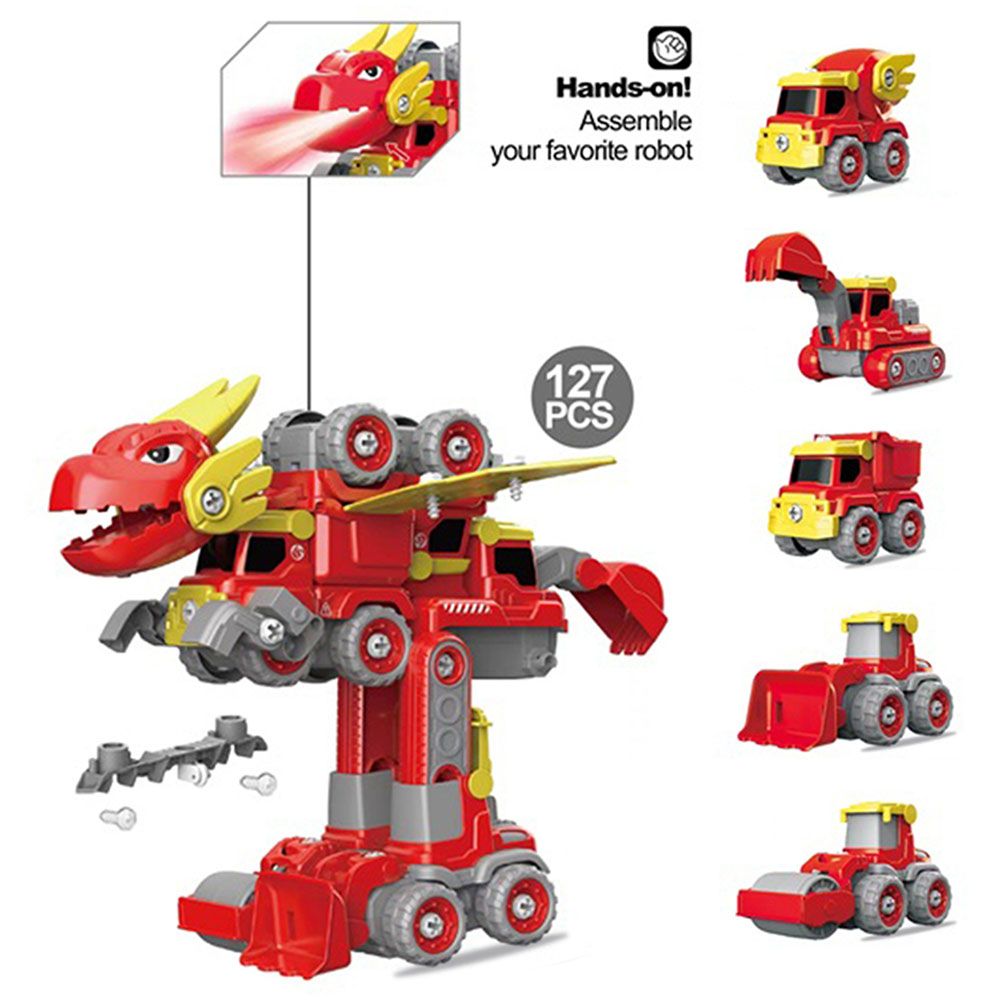 Little Story - 5-In-1 Dinosaur Robot Vehicle - Red