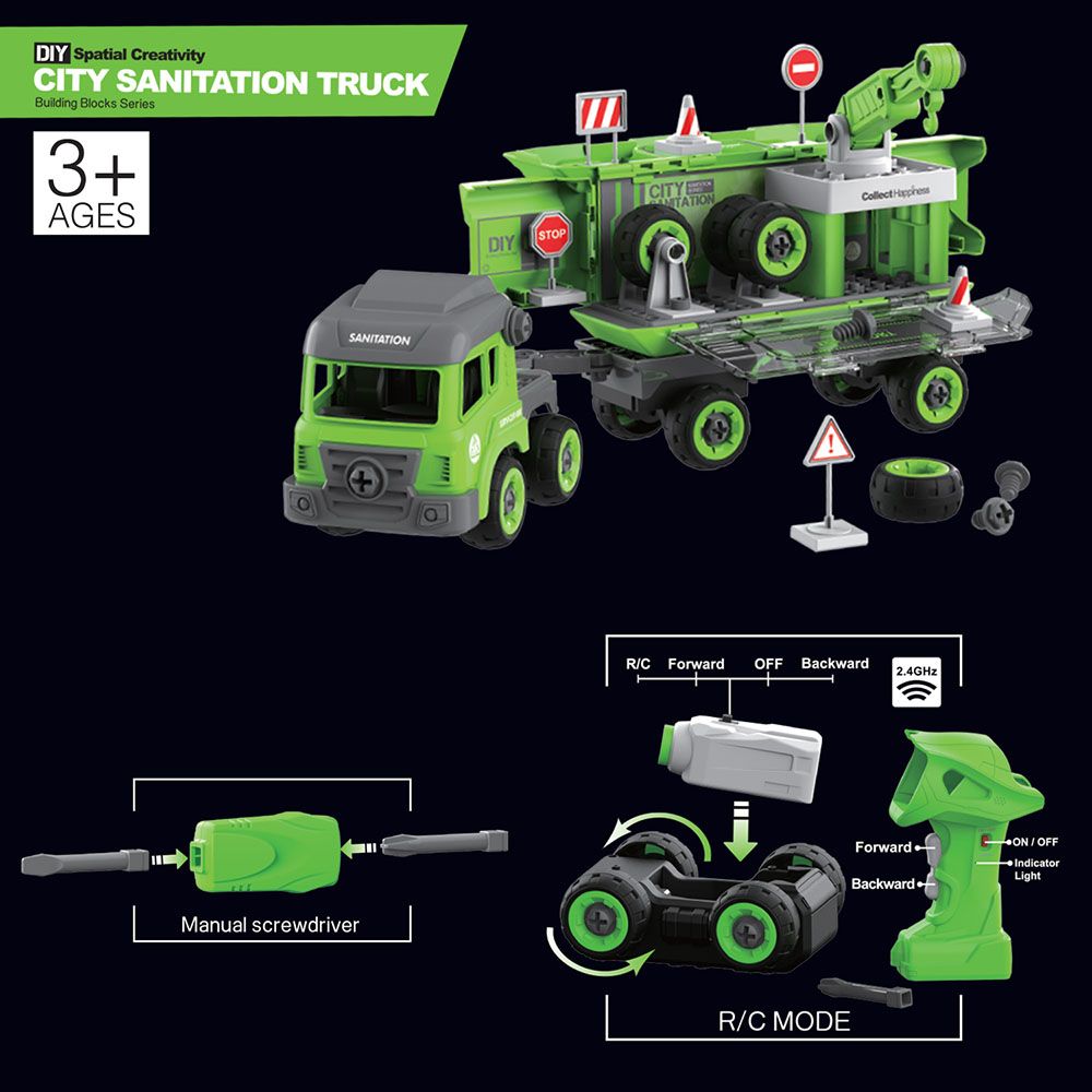 Little Story - Truck w/ 2 Mini Truck & Remote Control - Green