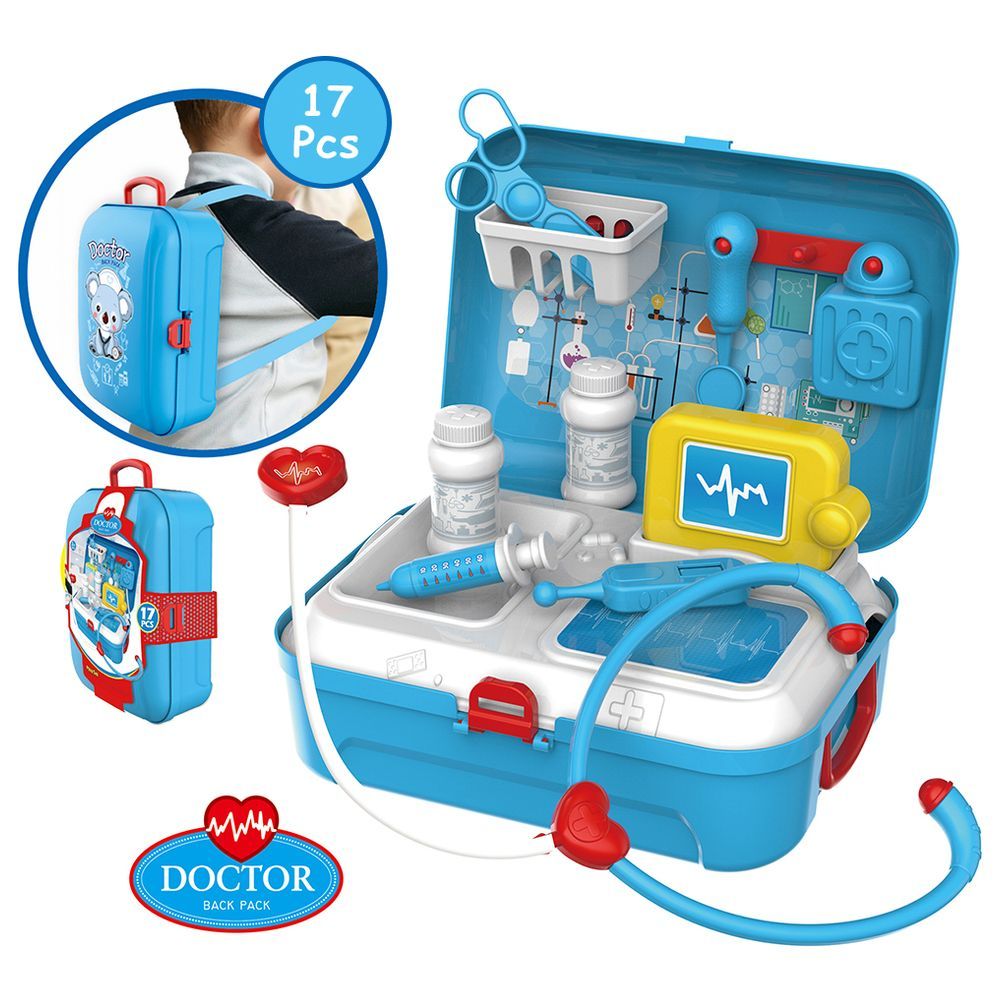 Little Story - Role Play Doctor Set Box Backpack 17pcs - Blue