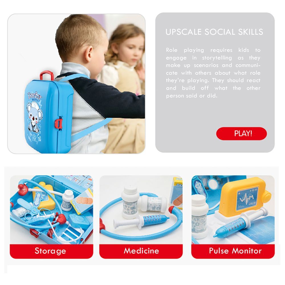 Little Story - Role Play Doctor Set Box Backpack 17pcs - Blue