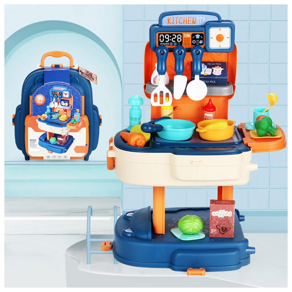 Little Story - Role Play Chef Toy Set School Bag 34pcs - Blue