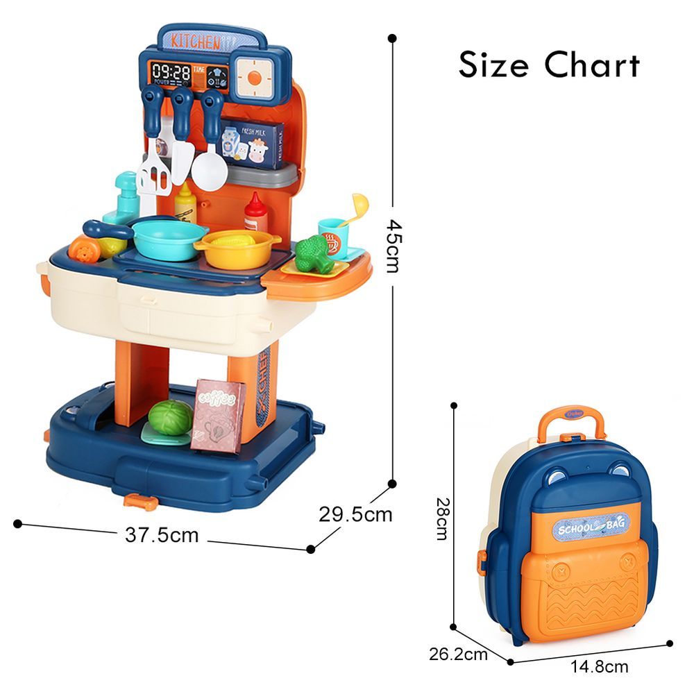 Little Story - Role Play Chef Toy Set School Bag 34pcs - Blue