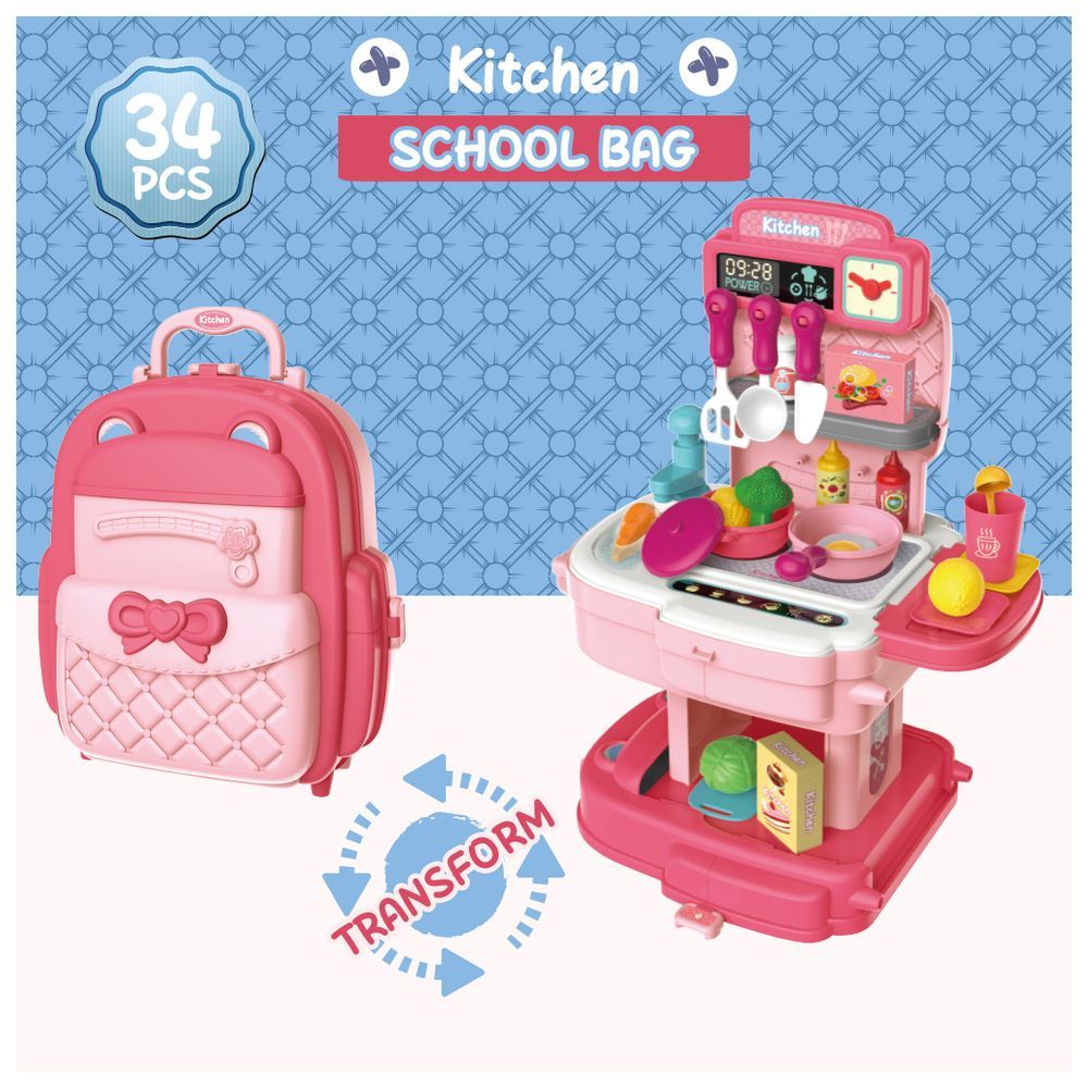 Little Story - Restaurant Toy Set School Bag 34pcs - Pink