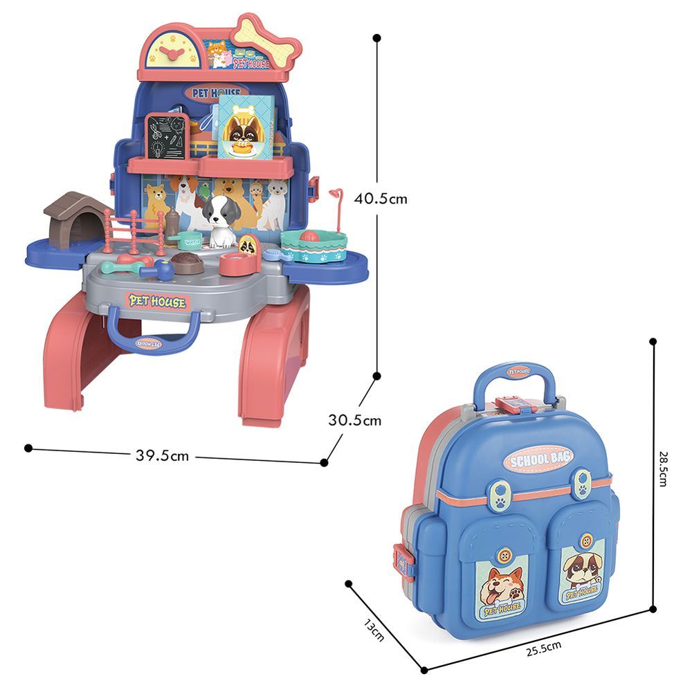 Little Story - Role Play Pet House Toy Set School Bag 26pcs - Blue