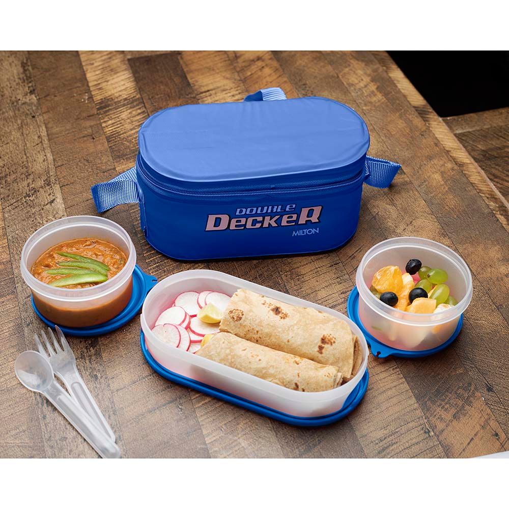 Milton - Plastic Double Decker Lunch Box w/ Lunch Bag - Blue