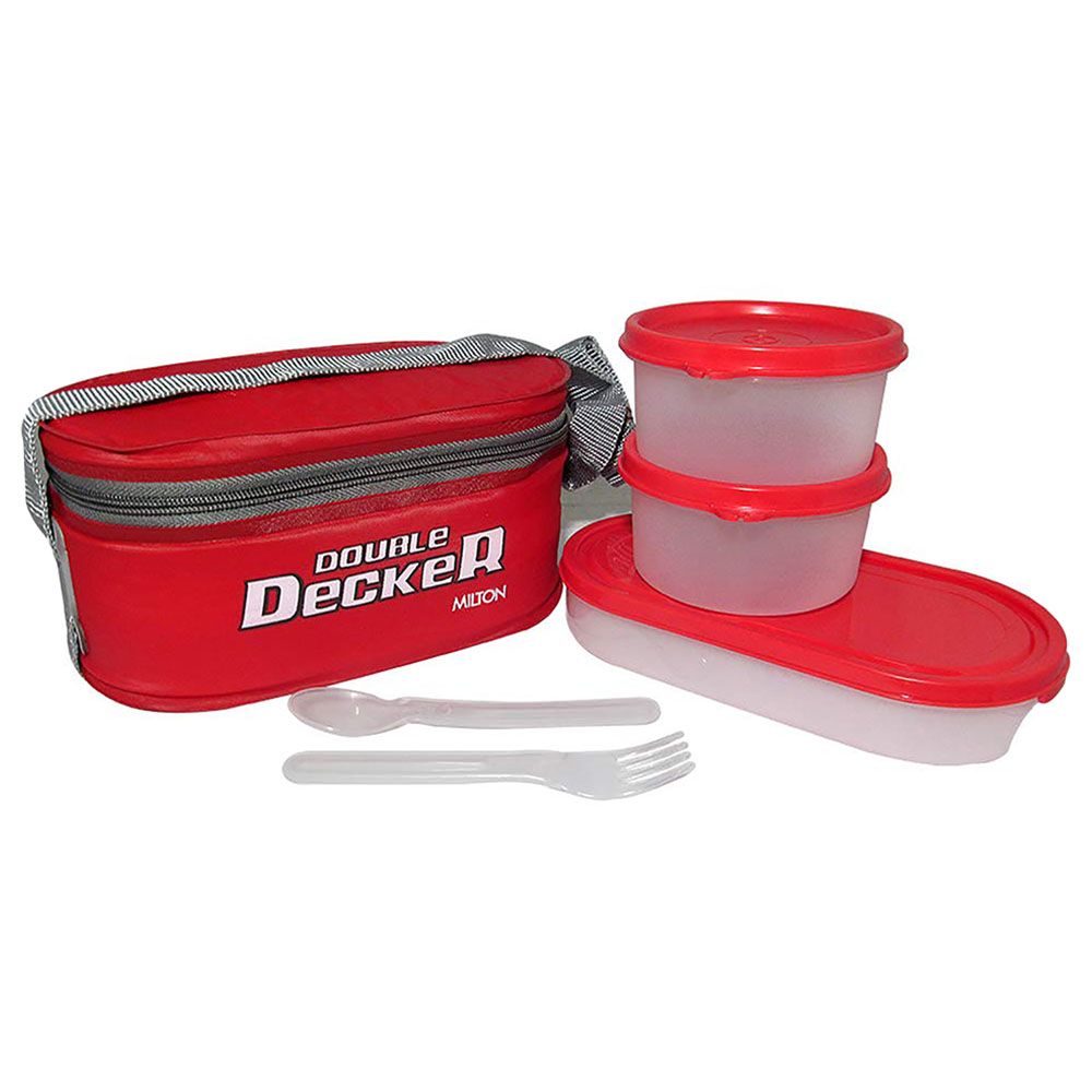 Milton - Plastic Double Decker Lunch Box w/ Lunch Bag - Red