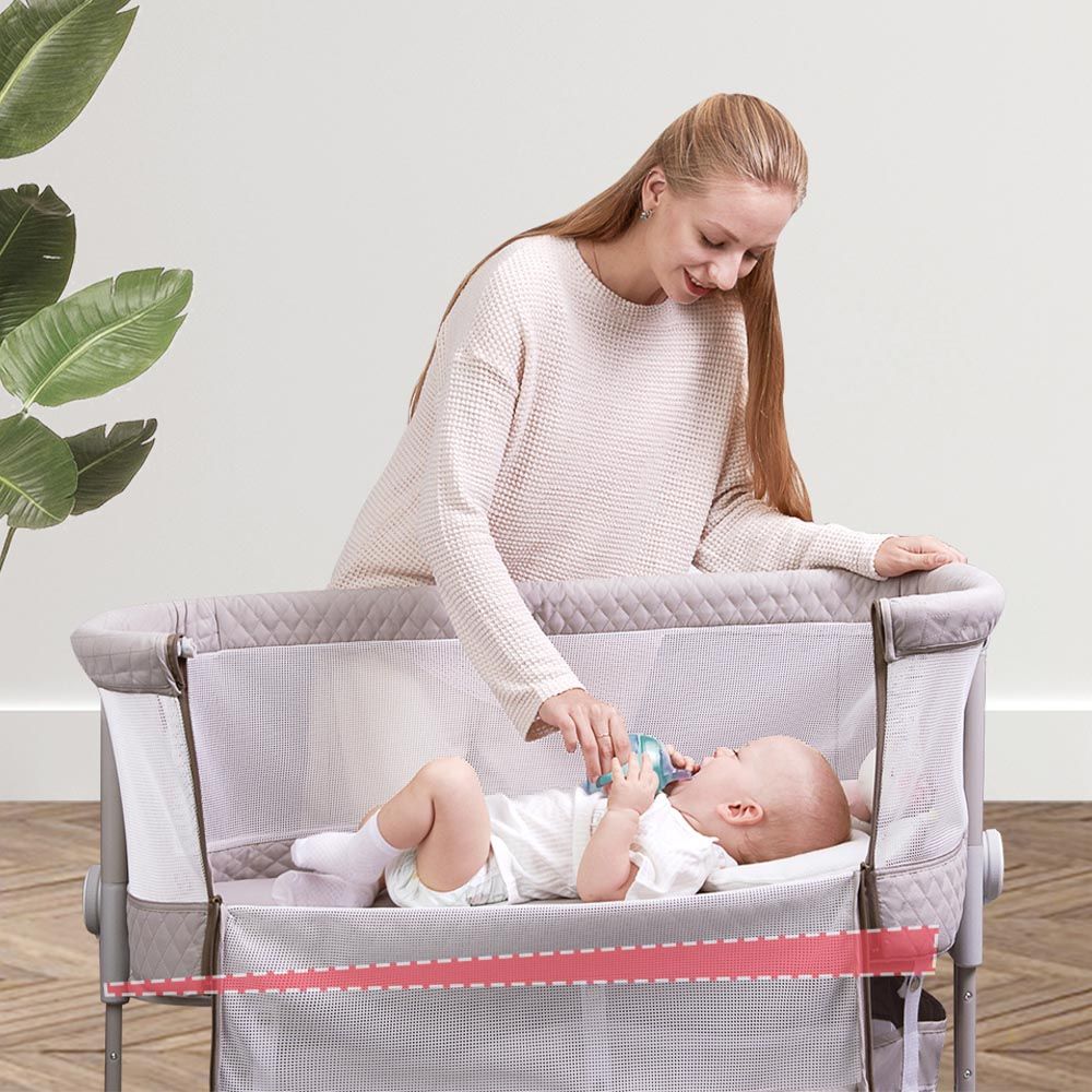 Sunveno - Bedside Cot And Crib w/ Mosquito Net - Grey