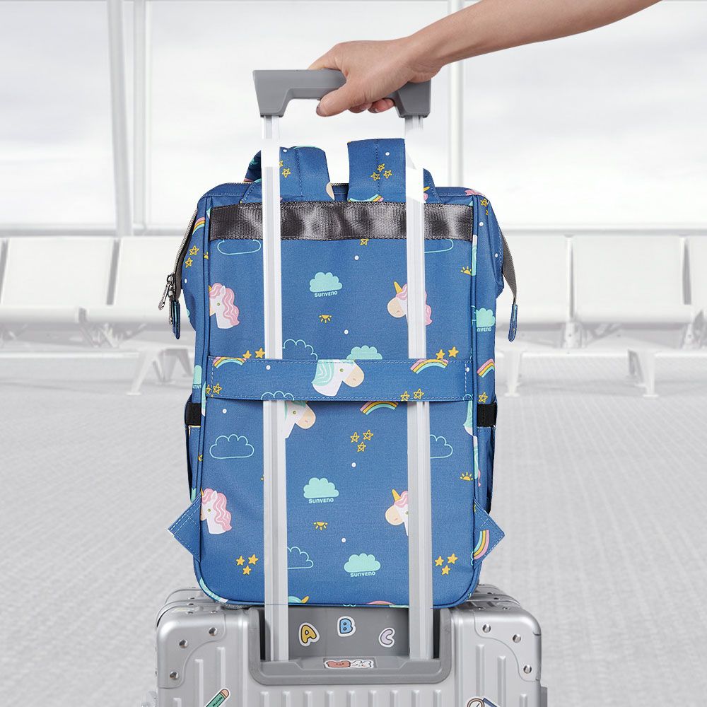 Sunveno - Stylish Diaper Travel Backpack XL w/ Stroller Straps & Changing Pad-Unicorn Blue