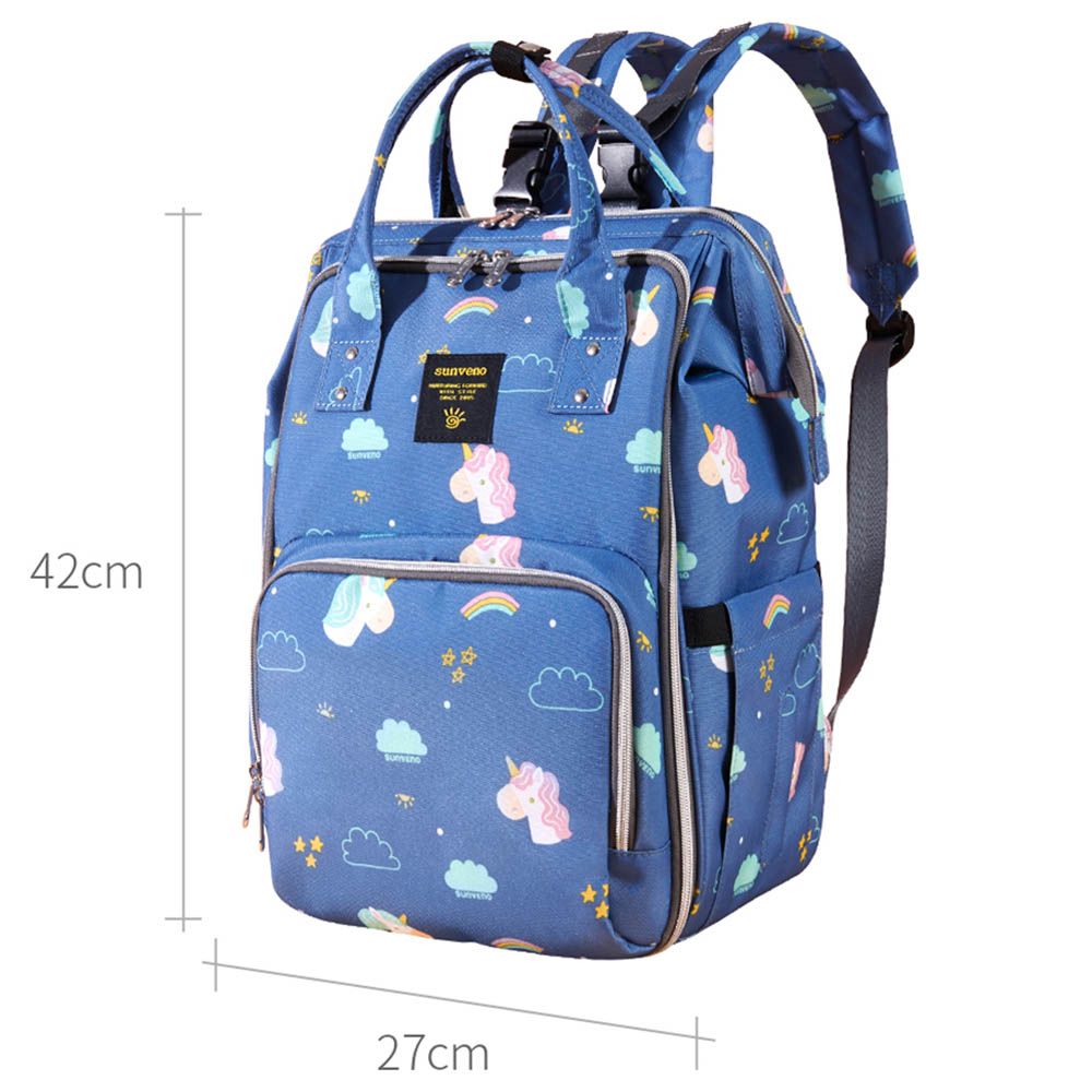 Sunveno - Stylish Diaper Travel Backpack XL w/ Stroller Straps & Changing Pad-Unicorn Blue