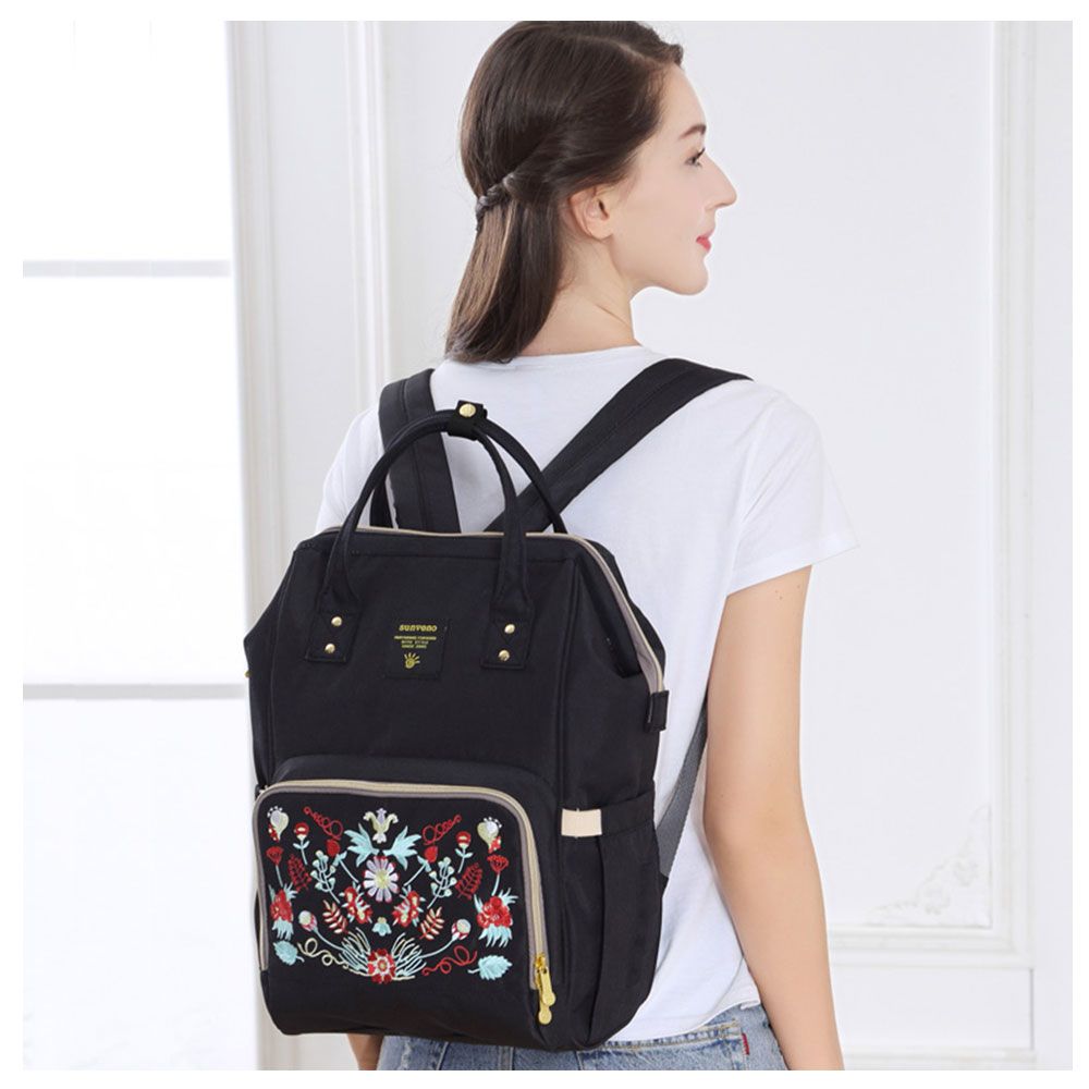 Sunveno - Diaper Bag - Black Embroidery