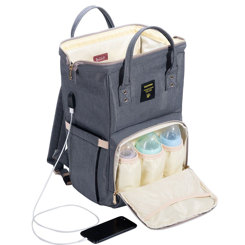 Sunveno - Diaper Bag with USB - Grey