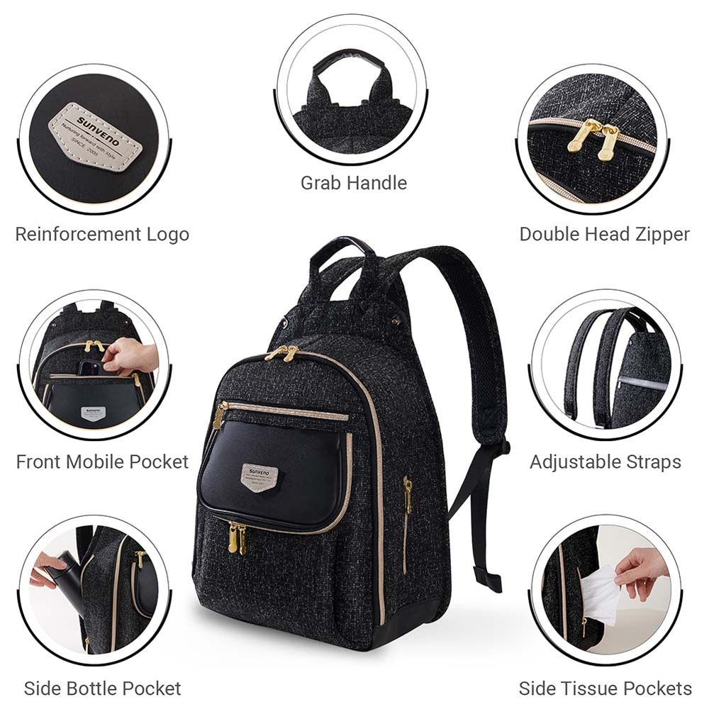 Sunveno - Fashion Compact Diaper Backpack - Black