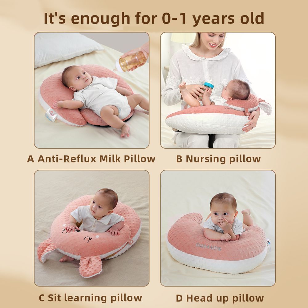 Sunveno - Anti-Reflux Feeding Pillow With C Shape Seating Pillow - Pink