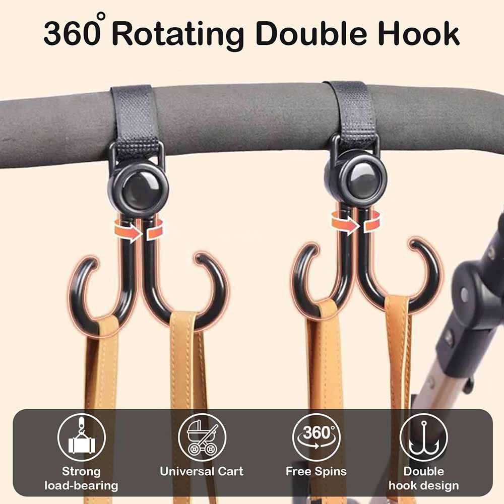 Sunveno - Rotatable And Adjustable Stroller Hook - Black - 2pcs