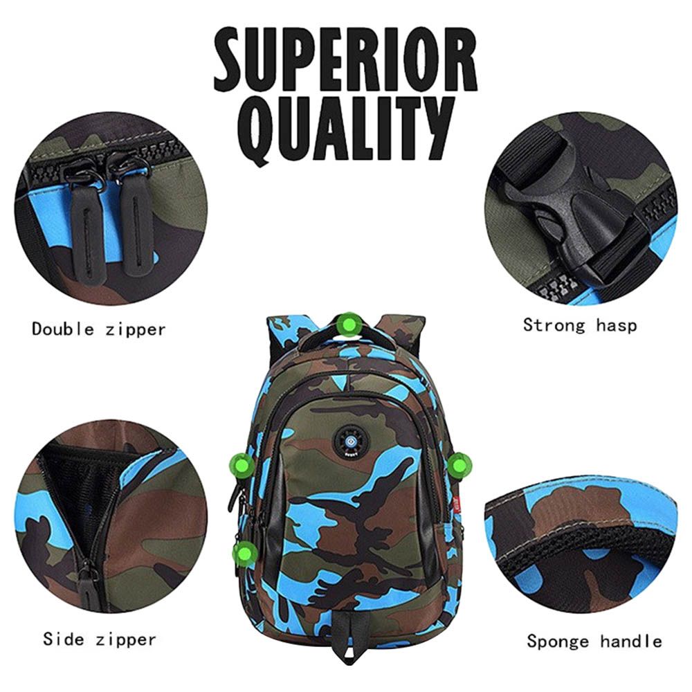 Sambox - Camouflage Back Support XL School Bag - Blue