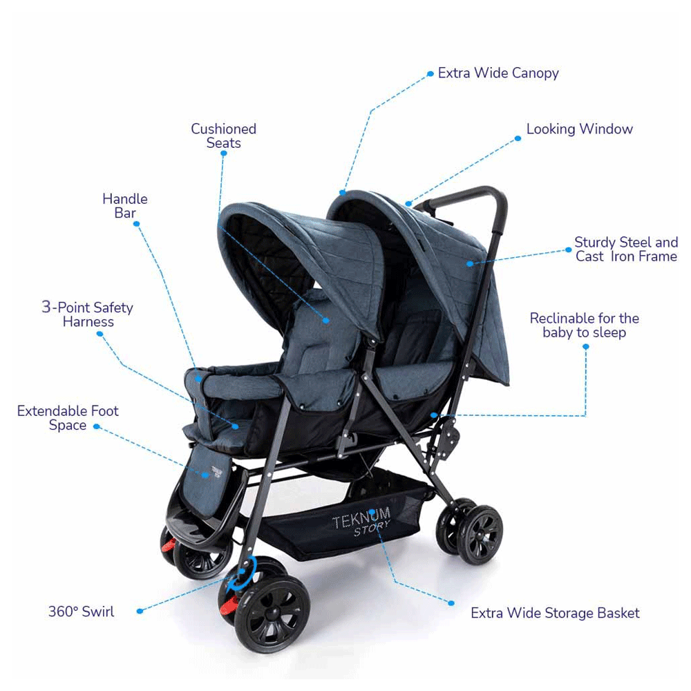 Teknum - Double Baby Stroller - Grey