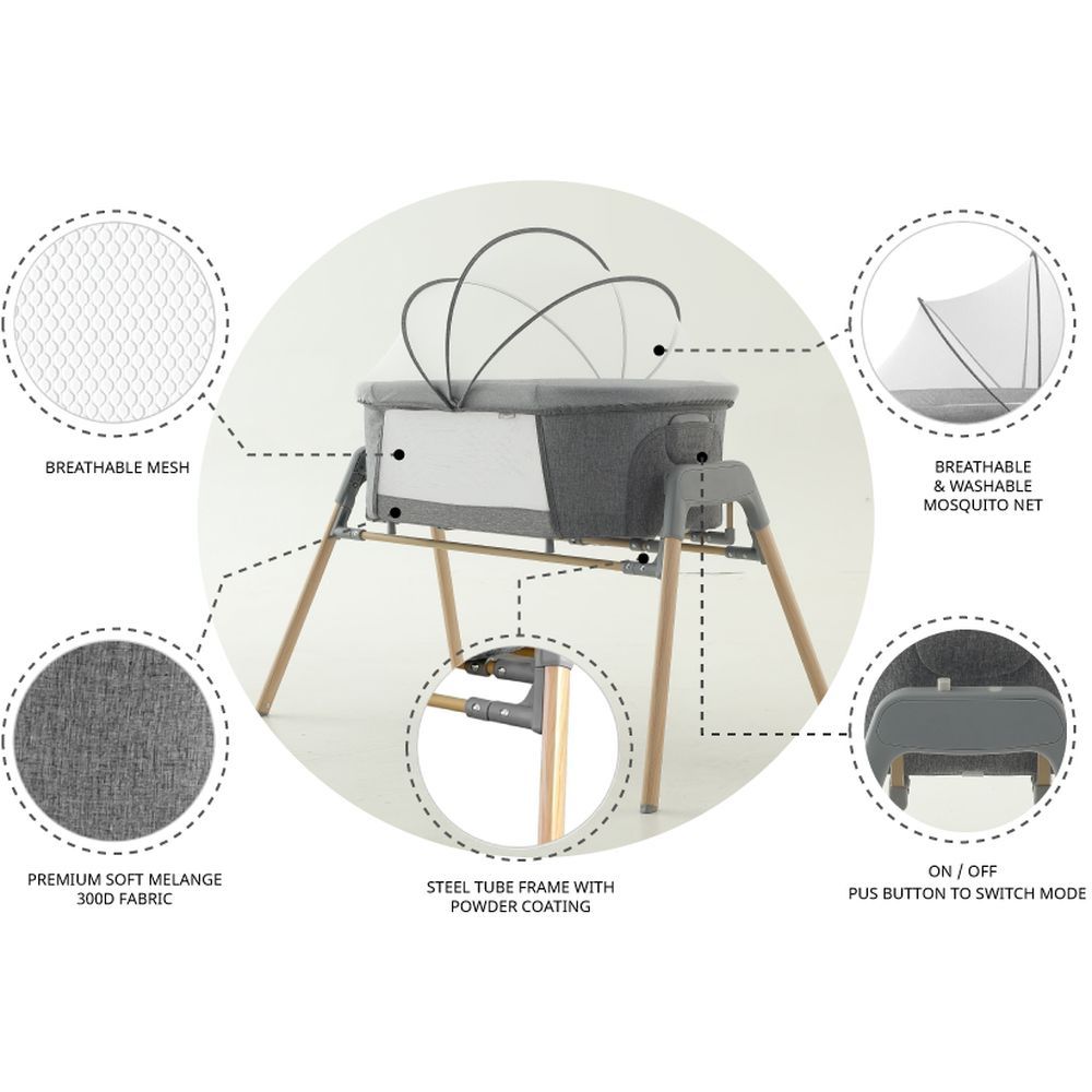 تيكنوم - مهد متنقل هزاز 3 في 1 + ناموسية - رمادي
