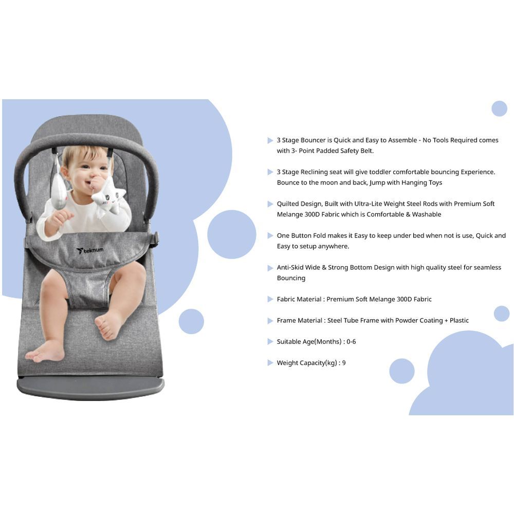 Teknum - 3-Stage Baby Bouncer - Grey