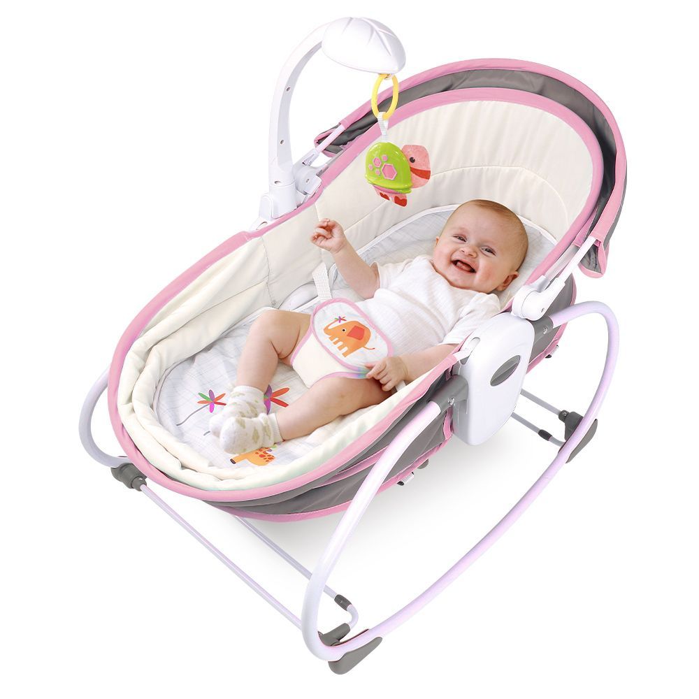 Teknum - 5-in-1 Cozy Rocker Bassinet w/ Awning & Mosquito Net - Pink