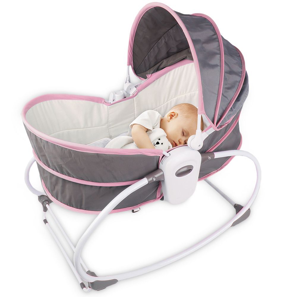 Teknum - 5-in-1 Cozy Rocker Bassinet w/ Awning & Mosquito Net - Pink