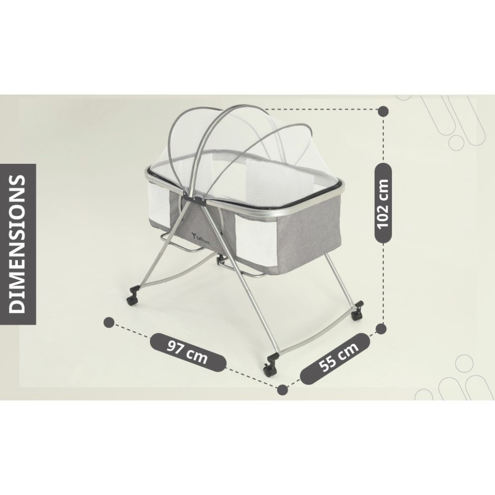 Teknum - 3-in-1 Baby Cot/Cradle W/ Mosquito Net & Wheels - Grey