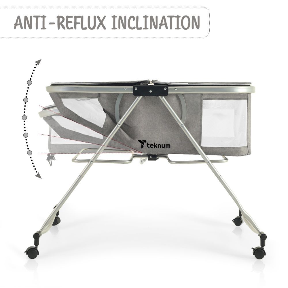 Teknum - 3-in-1 Baby Cot/Cradle W/ Mosquito Net & Wheels - Grey